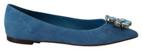Dolce & Gabbana Dolce & Gabbana Blue Suede Crystals Loafers Flats Women's Shoes