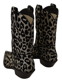 Dolce & Gabbana Gray Black Leopard Cowboy Boots Women's Shoes