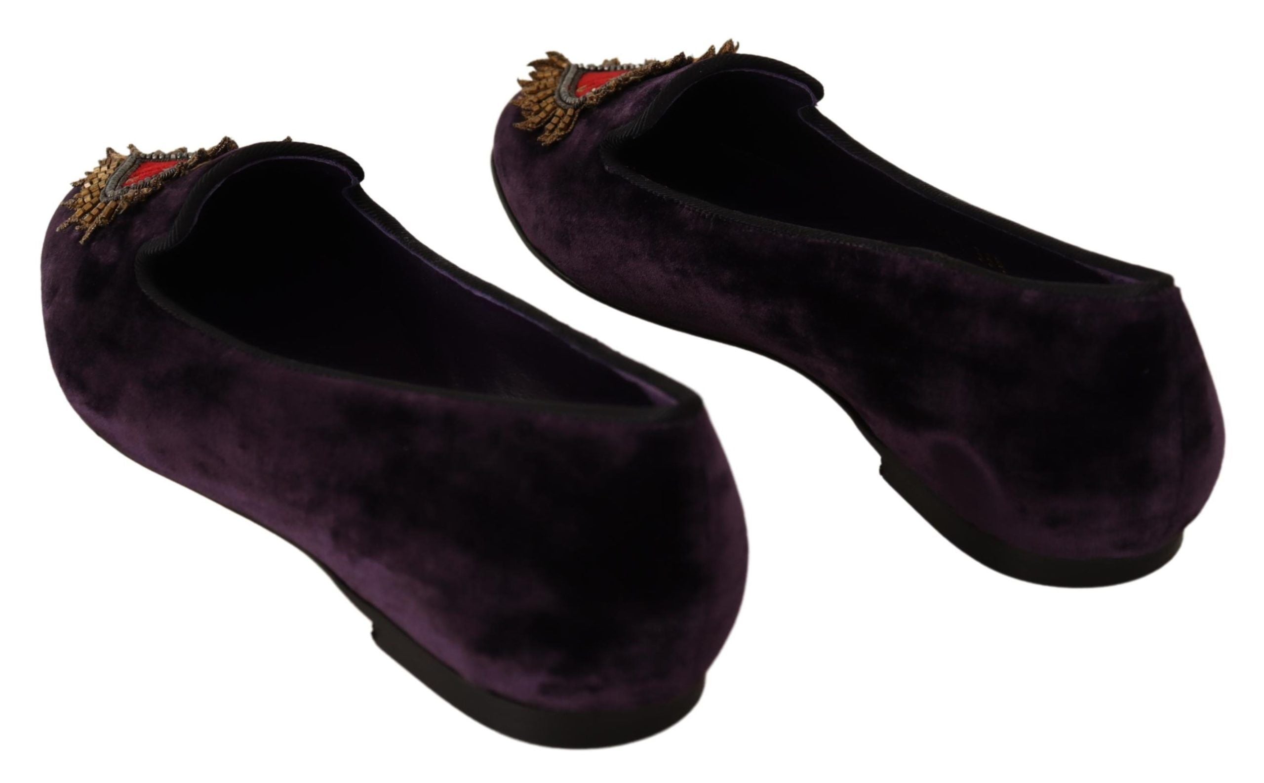 Dolce & Gabbana Chic Purple Velvet Loafers with Heart Women's Detail