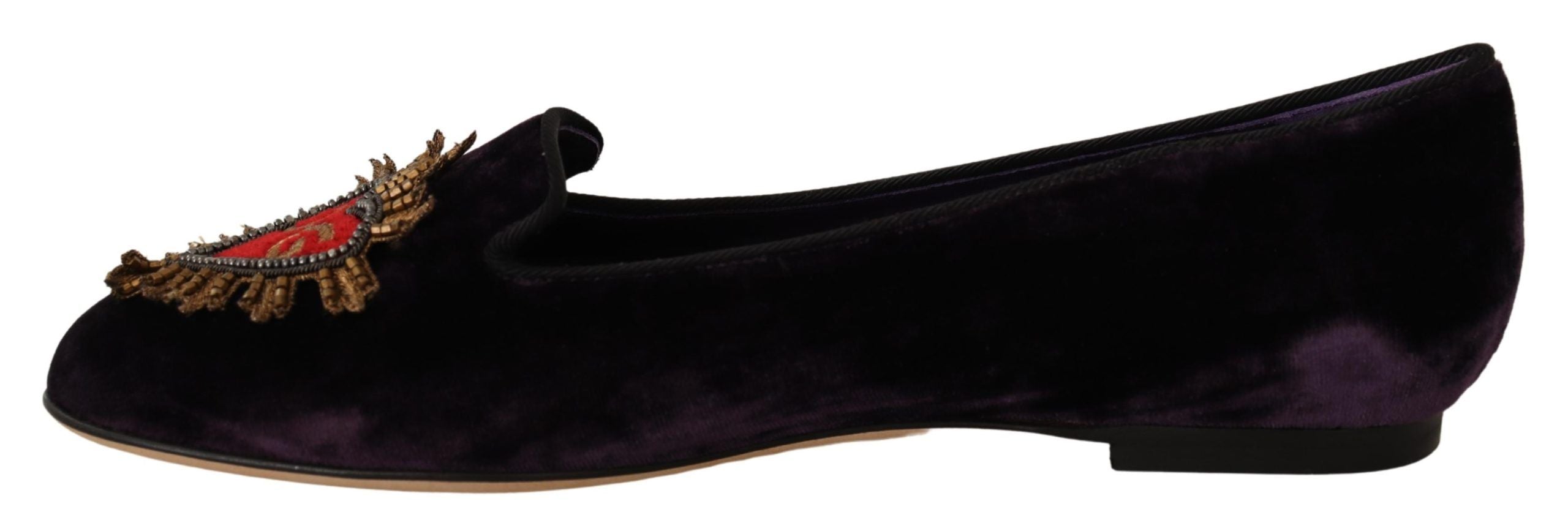 Dolce & Gabbana Chic Purple Velvet Loafers with Heart Women's Detail