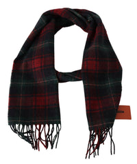 Missoni Black Red Check Wool Unisex Neck Wrap Fringes Men's Scarf