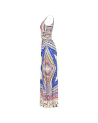 ETRO Printed Silk Paisley Patchwork V-Neck Maxi Dress