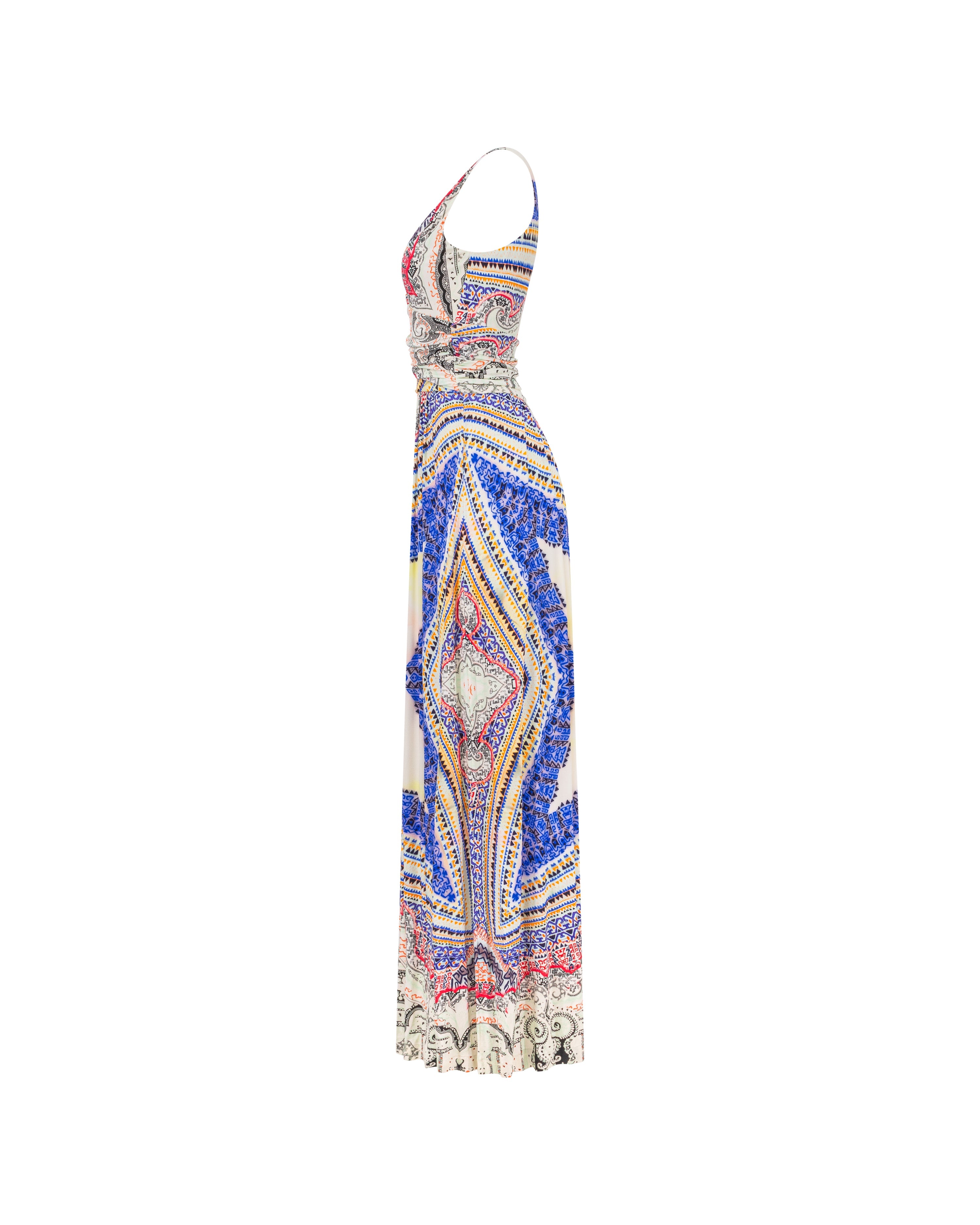 ETRO Printed Silk Paisley Patchwork V-Neck Maxi Dress