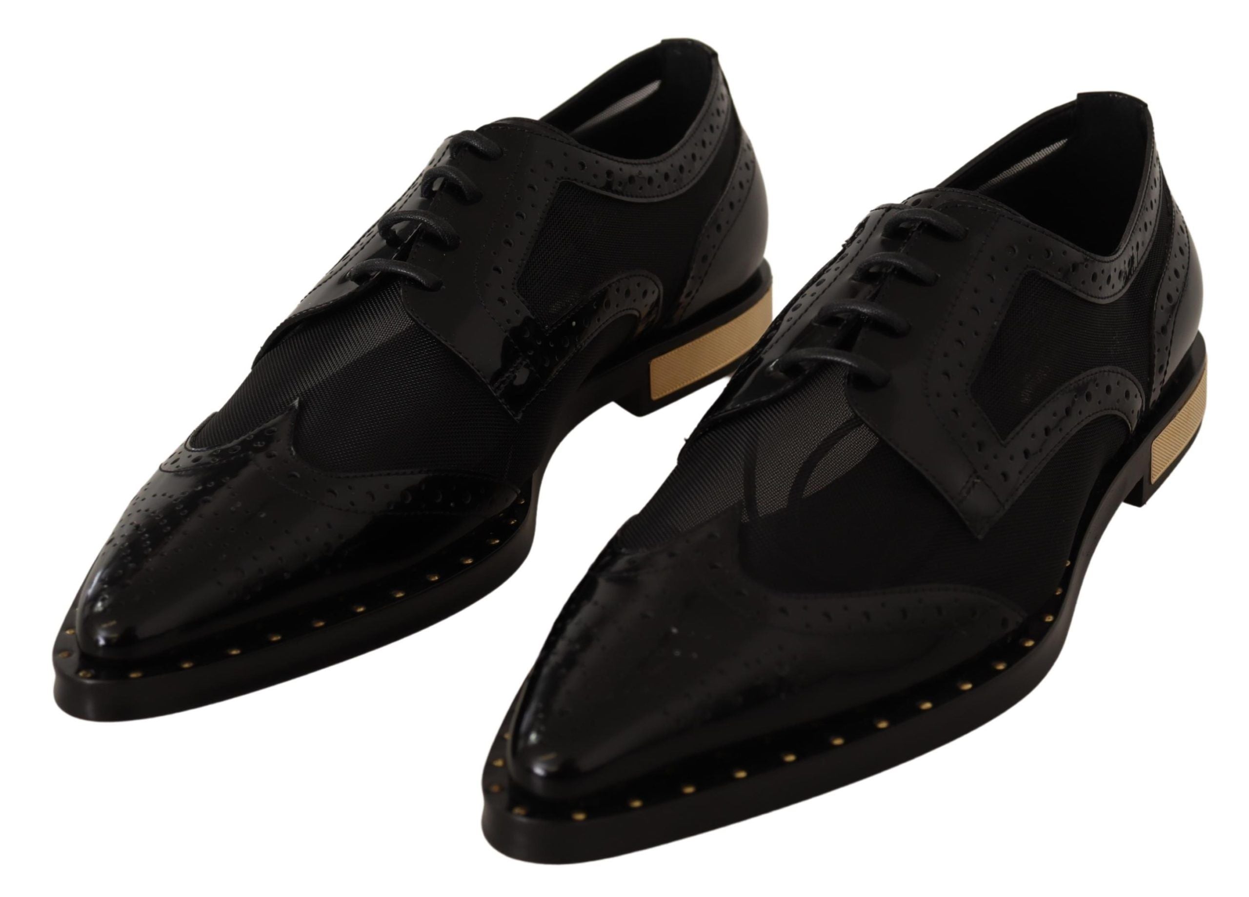 Dolce & Gabbana Dolce & Gabbana Black Leather Broques Sheer Wingtip Women's Shoes