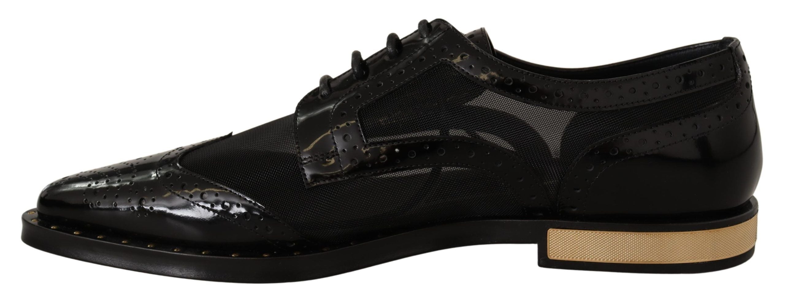 Dolce & Gabbana Dolce & Gabbana Black Leather Broques Sheer Wingtip Women's Shoes
