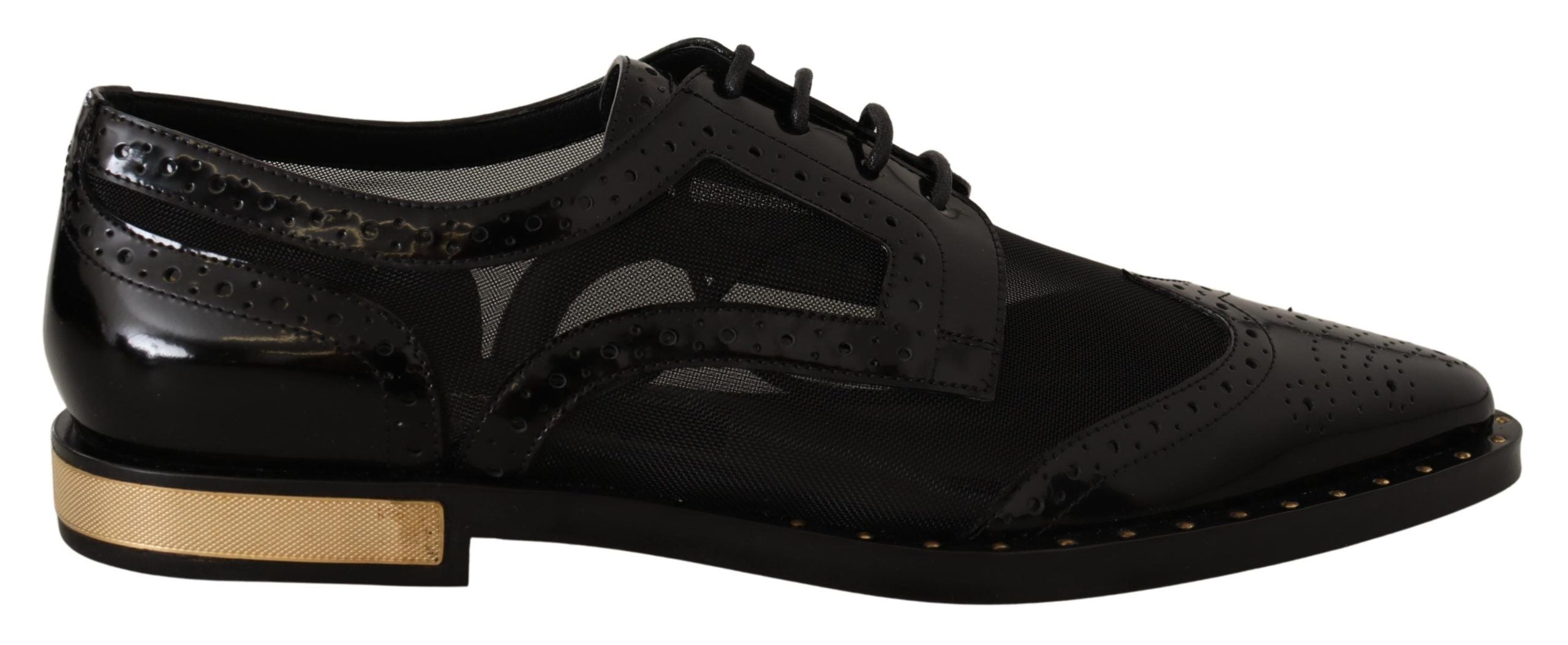Dolce & Gabbana Dolce & Gabbana Black Leather Broques Sheer Wingtip Women's Shoes