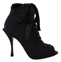 Dolce & Gabbana Black Stretch Short Ankle Boots Women's Shoes