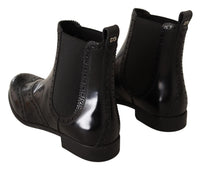 Dolce & Gabbana Black Leather Ankle High Flat Boots Women's Shoes