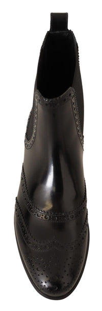 Dolce & Gabbana Black Leather Ankle High Flat Boots Women's Shoes