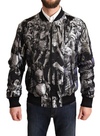 Dolce & Gabbana Black Silver Puppi Motive Bomber Men's Jacket