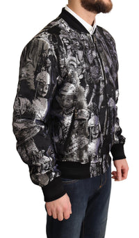 Dolce & Gabbana Black Silver Puppi Motive Bomber Men's Jacket
