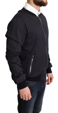 Dolce & Gabbana Blue Silk Coat Short Bomber Men Men's Jacket