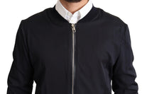 Dolce & Gabbana Blue Silk Coat Short Bomber Men Men's Jacket