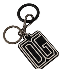 Dolce & Gabbana Dolce & Gabbana Black White DG Rubber Logo Silver Ring Men's Keychain