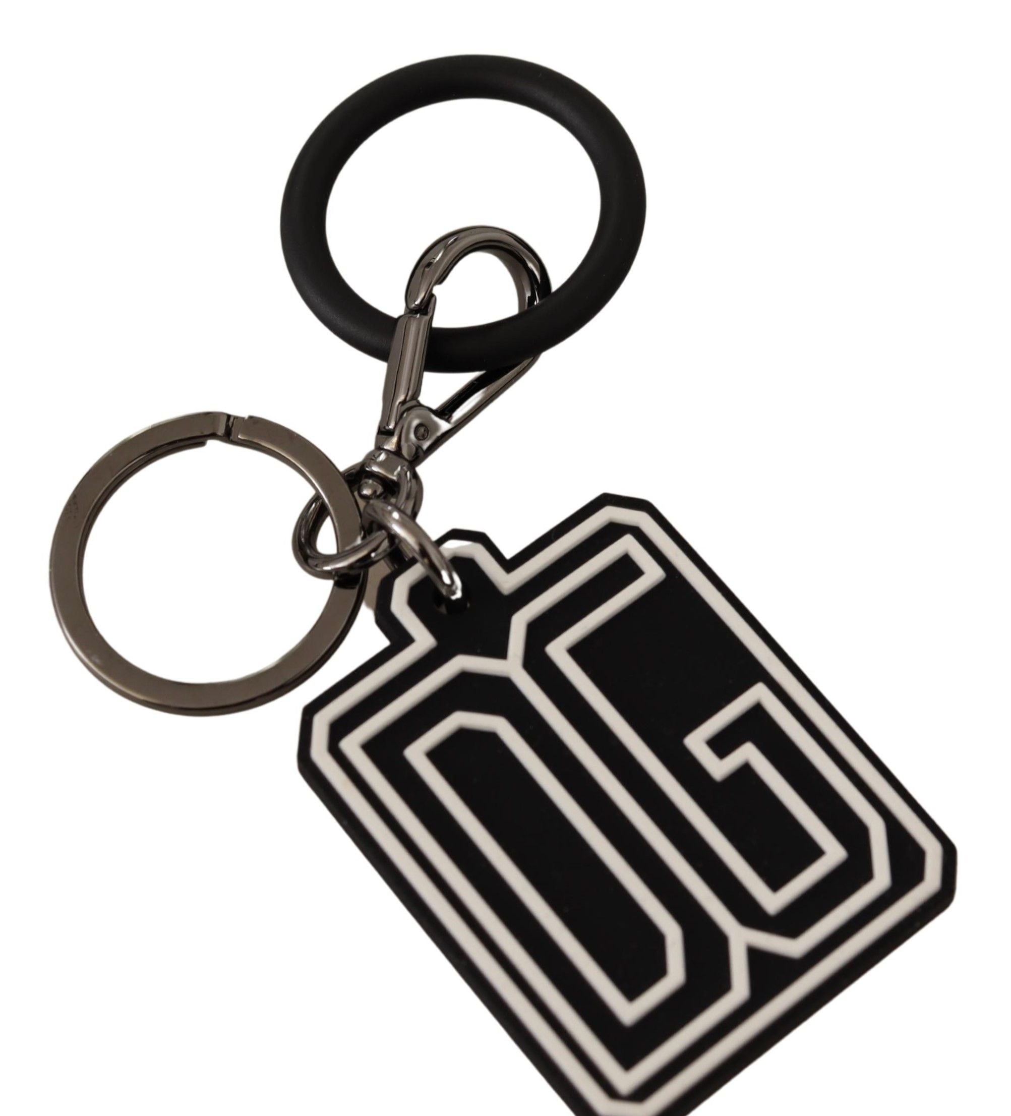 Dolce & Gabbana Dolce & Gabbana Black White DG Rubber Logo Silver Ring Men's Keychain