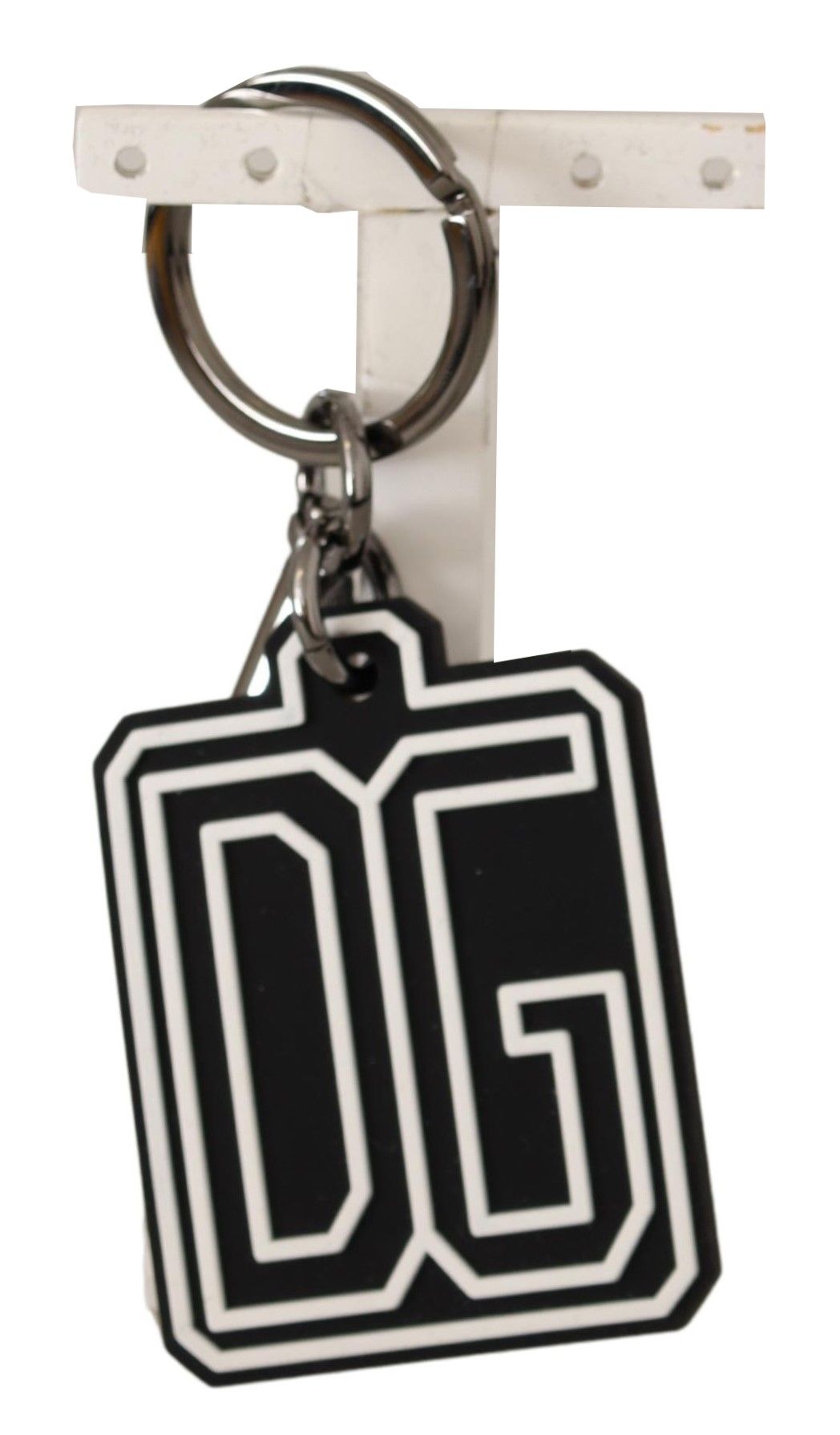 Dolce & Gabbana Dolce & Gabbana Black White DG Rubber Logo Silver Ring Men's Keychain