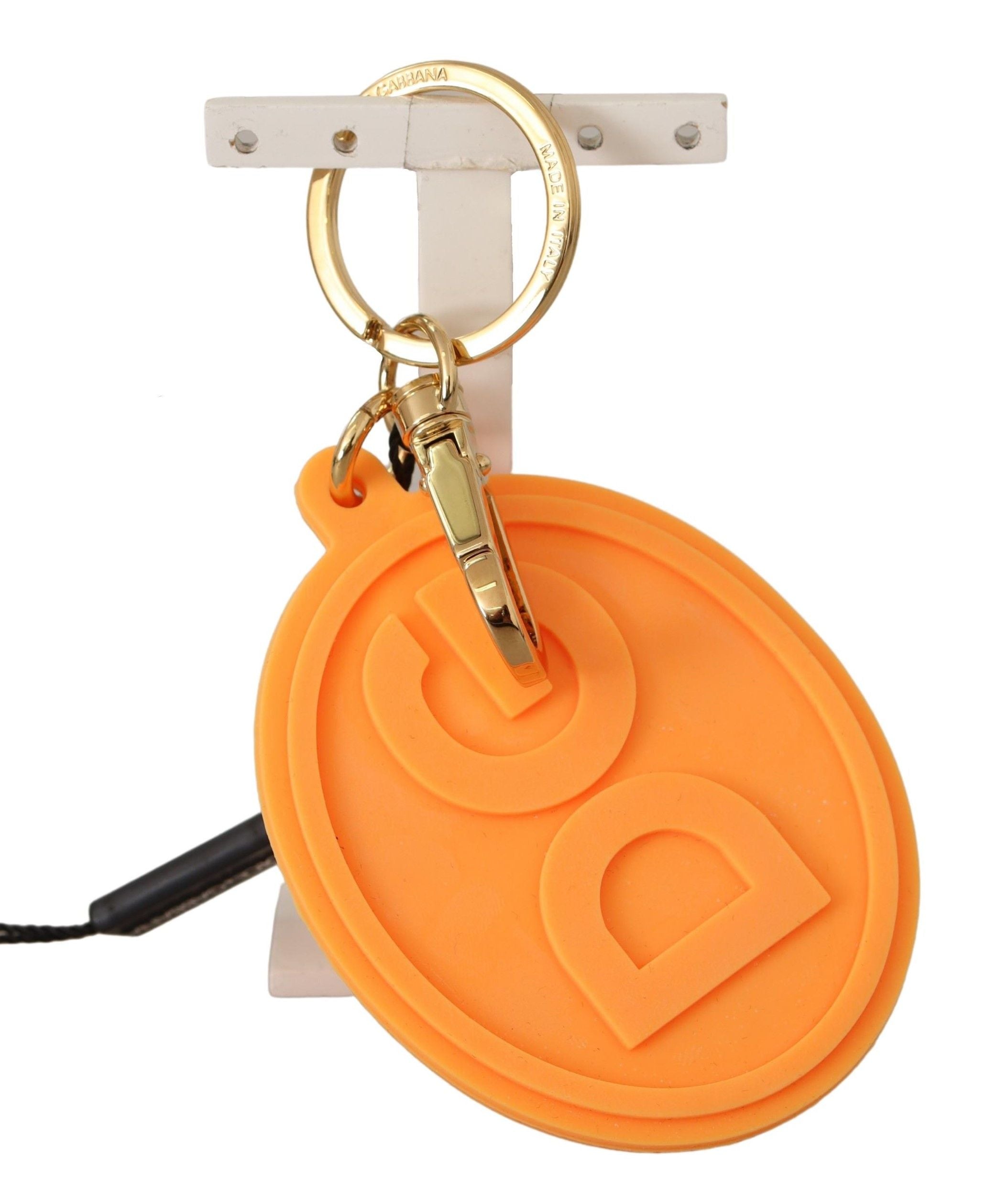Dolce & Gabbana Dolce & Gabbana Orange Rubber DG Logo Gold Brass Metal Men's Keychain