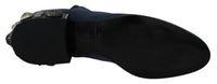 Dolce & Gabbana Blue Suede Embellished Studded Boots Women's Shoes