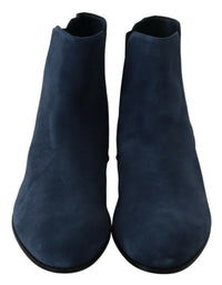 Dolce & Gabbana Blue Suede Embellished Studded Boots Women's Shoes