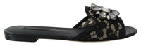 Dolce & Gabbana Dolce & Gabbana Black Taormina Lace Slides Crystals Flats Women's Shoes