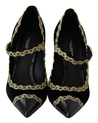 Dolce & Gabbana Black Embellished Velvet Mary Jane Pumps Women's Shoes