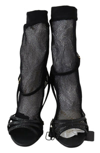 Dolce & Gabbana Black Suede Short Boots Sandals Women's Shoes