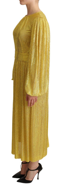 Dolce & Gabbana Yellow Crystal Mesh Pleated Maxi Women's Dress