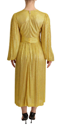 Dolce & Gabbana Yellow Crystal Mesh Pleated Maxi Women's Dress