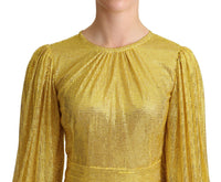 Dolce & Gabbana Yellow Crystal Mesh Pleated Maxi Women's Dress