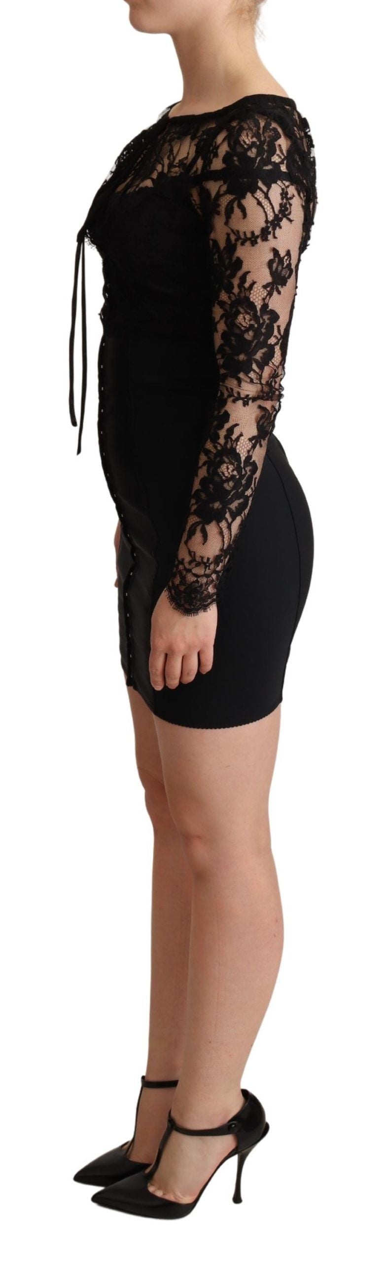 Dolce & Gabbana Black Fitted Lace Top Bodycon Mini Women's Dress
