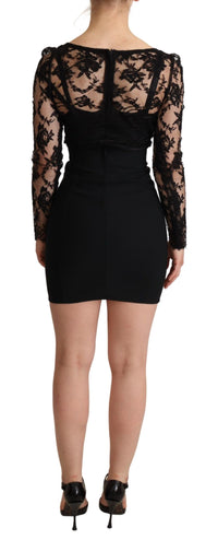 Dolce & Gabbana Black Fitted Lace Top Bodycon Mini Women's Dress