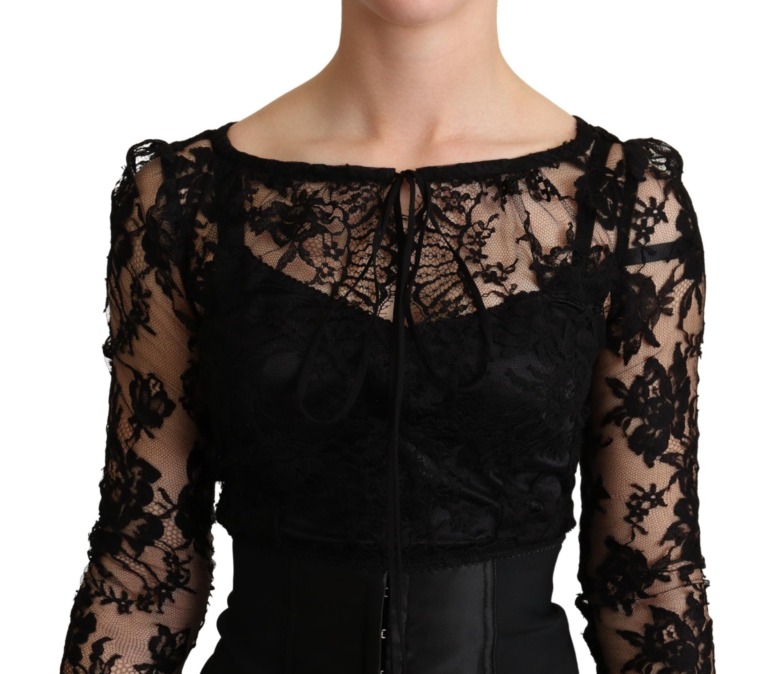 Dolce & Gabbana Black Fitted Lace Top Bodycon Mini Women's Dress