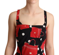 Dolce & Gabbana Black Red Bag Print A-line Mid Length Women's Dress