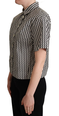 Dolce & Gabbana Black White Zigzag Collar Cotton Top Women's Shirt