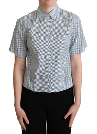Dolce & Gabbana White Blue Polka Dot Cotton Women's Shirt
