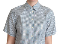 Dolce & Gabbana White Blue Polka Dot Cotton Women's Shirt