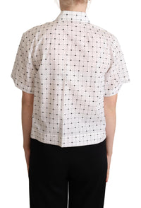 Dolce & Gabbana White Polka Dot Cotton Collared Shirt Women's Top