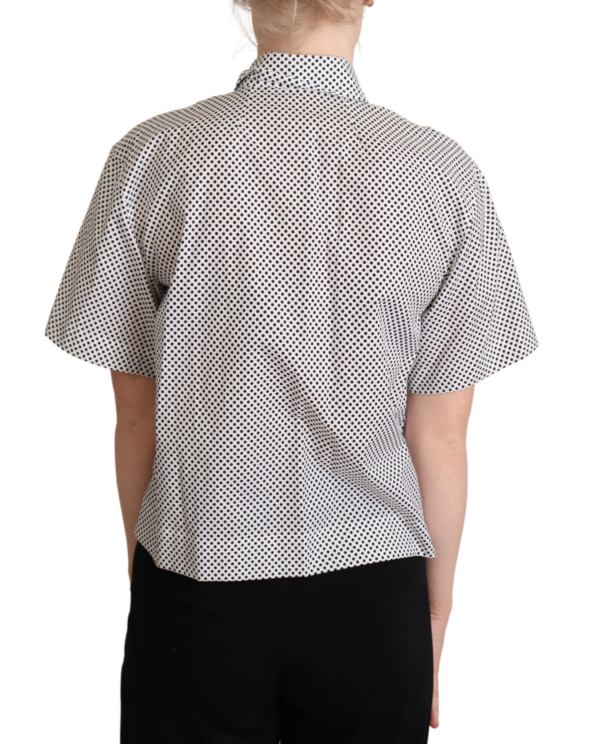 Dolce & Gabbana Black Polka Dot Collared Shirt Women's White