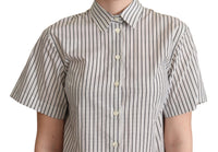 Dolce & Gabbana White Black Striped Collared Women's Shirt