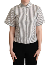 Dolce & Gabbana White Black Striped Collared Women's Shirt