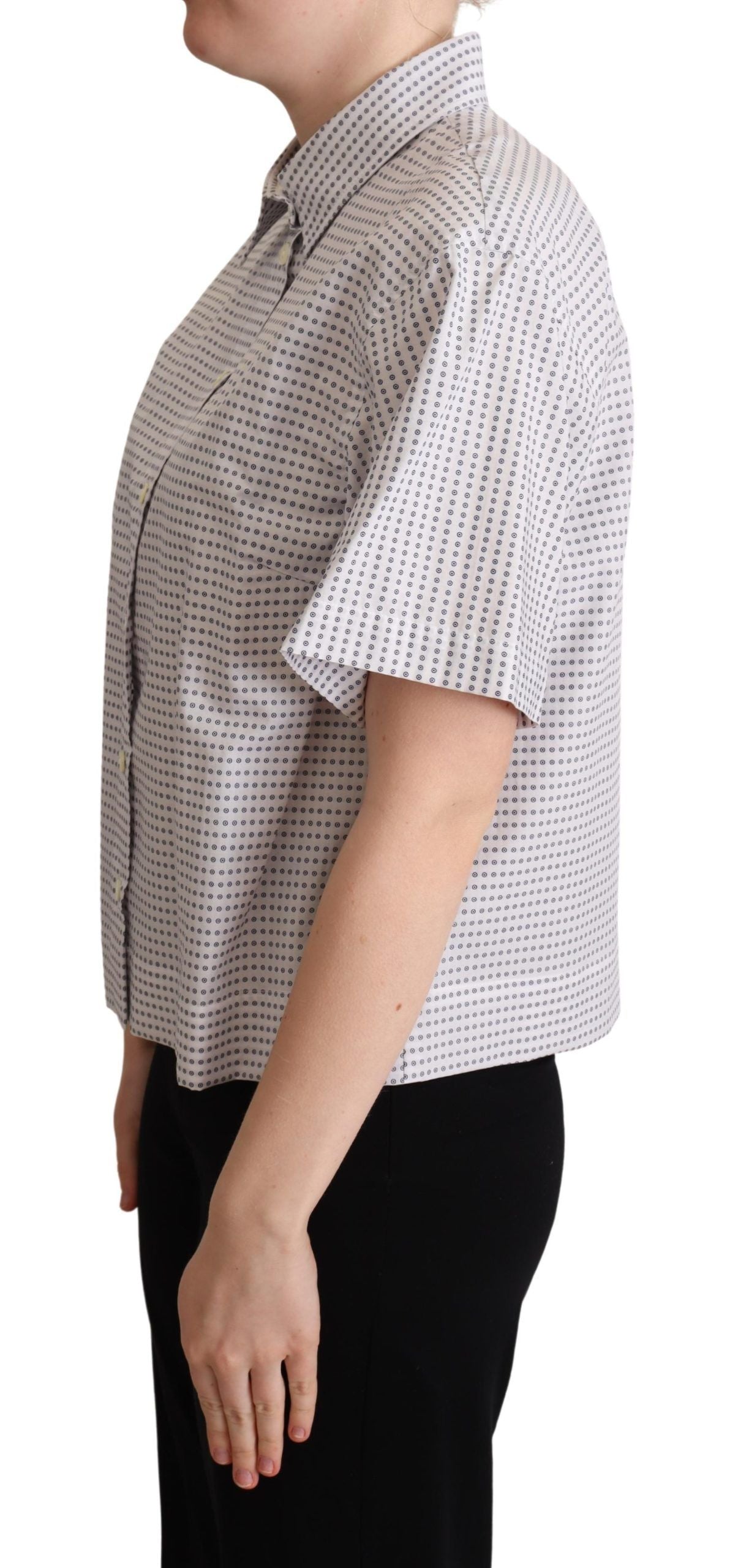 Dolce & Gabbana White Polka Dots Collared Blouse Women's Shirt