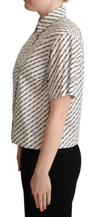 Dolce & Gabbana White Dotted Collared Blouse Women's Shirt