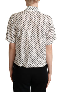 Dolce & Gabbana White Dotted Collared Blouse Women's Shirt