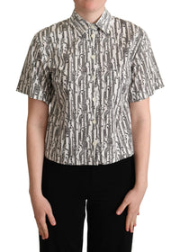 Dolce & Gabbana White Floral Collared Blouse Women's Shirt