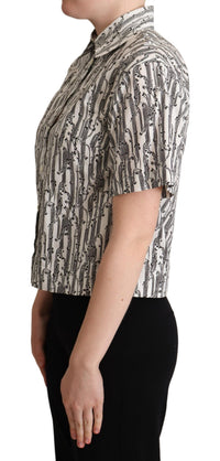 Dolce & Gabbana White Floral Collared Blouse Women's Shirt