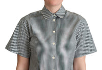 Dolce & Gabbana White Green Cotton Check Shirt Blouse Women's Top