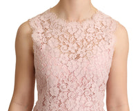 Dolce & Gabbana Pink Floral Lace Sleeveless Tank Blouse Women's Top