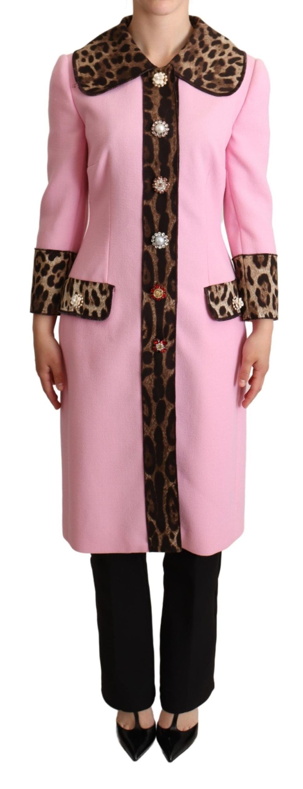 Dolce & Gabbana Dolce & Gabbana Pink Leopard Wool Trenchcoat Women's Jacket