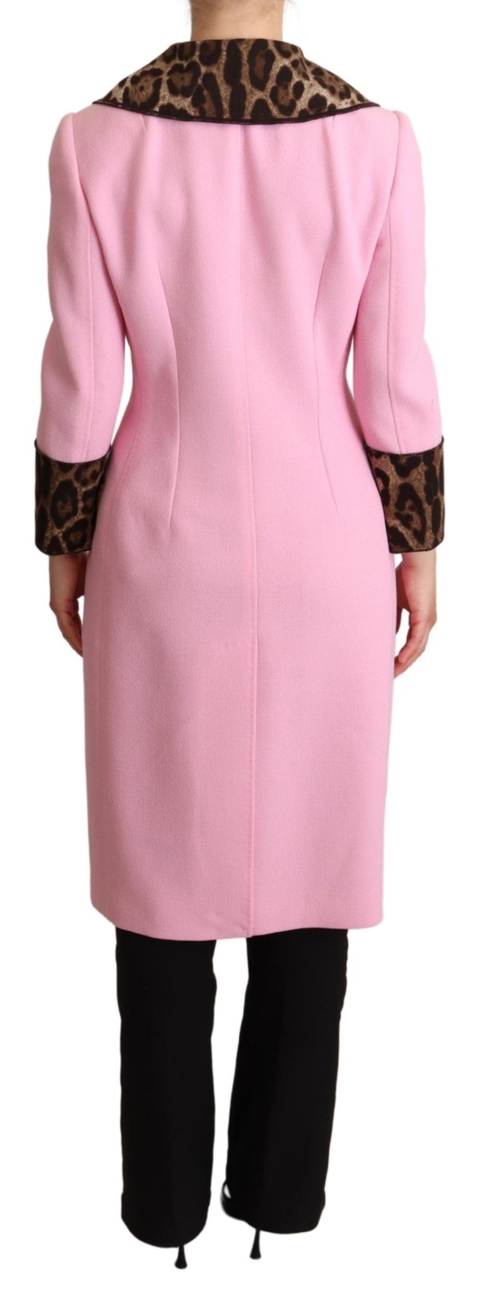 Dolce & Gabbana Dolce & Gabbana Pink Leopard Wool Trenchcoat Women's Jacket