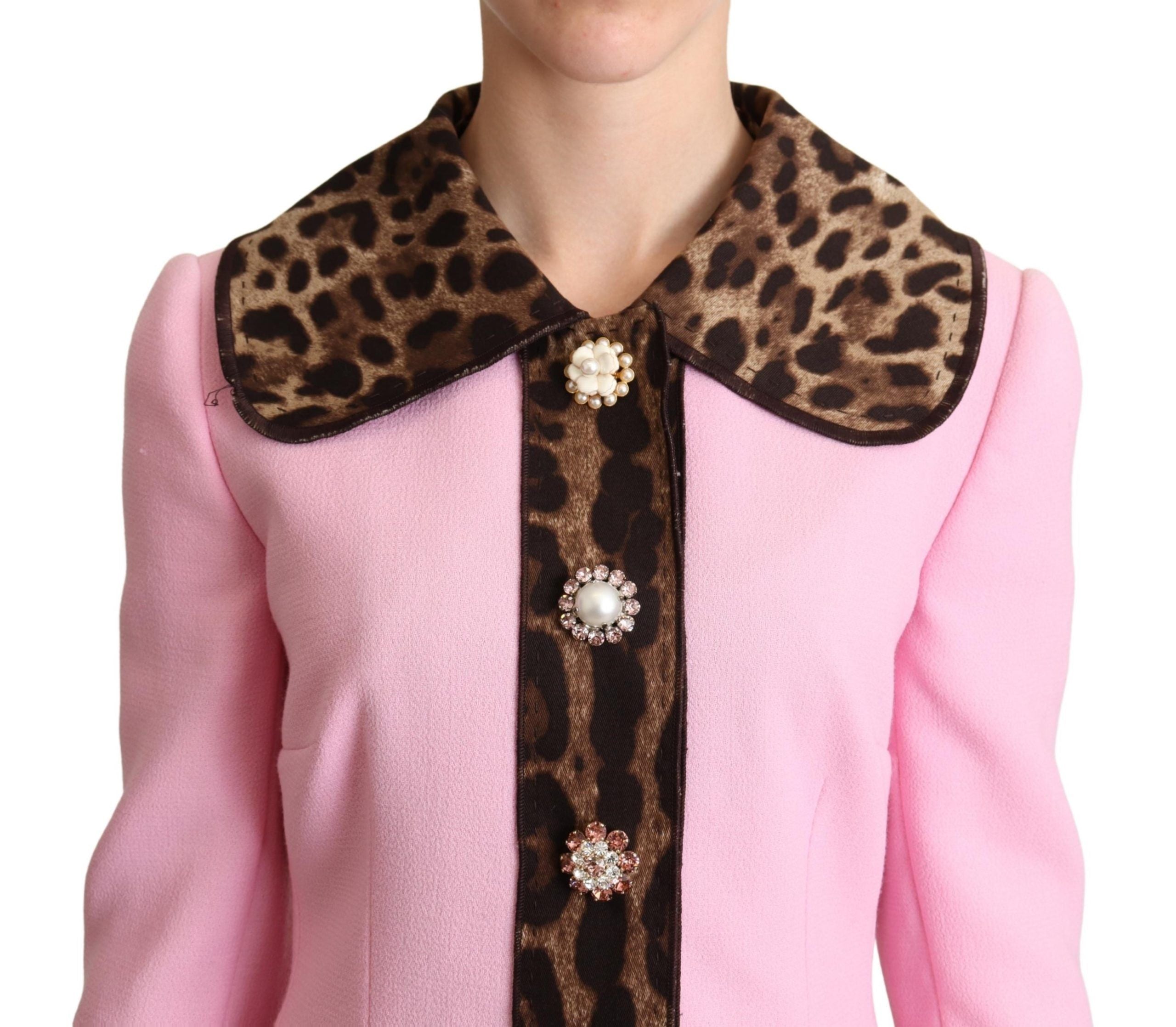 Dolce & Gabbana Dolce & Gabbana Pink Leopard Wool Trenchcoat Women's Jacket